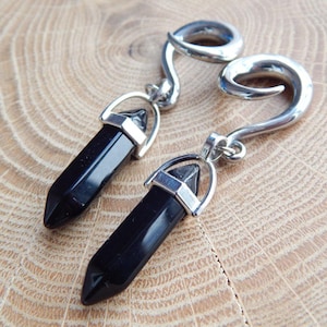 Pendientes de ágata negra para hombre, con pesas para las orejas, estilo gótico, brujo y wiccano.