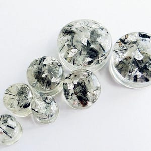 Rutilated Quartz ear plugs Double flare stone plugs 0g plugs men 00 gauges Resin plugs gauges Clear Quartz stand with Ukraine Boyfriend gift