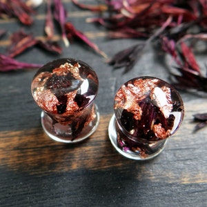 Black Cornflower plugs Rose gold gauges and tunnels 2g 0g 00g Real flower plugs Piercing Mothers day jewelry Resin plug Fashion plugs 50mm