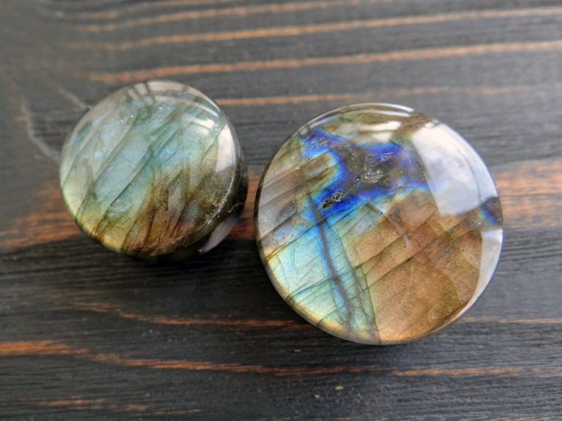 Labradorite plugs and tunnels Moonstone plug 00 gauges Organic Stone plug 1 inch plug earrings 00g plugs Stone gauges and plugs Gemstone image 4