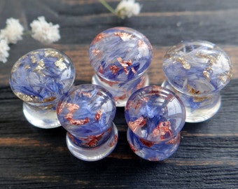 Blue cornflower plugs Pressed flower jewelry Birthday gifts for sister 0g tunnel