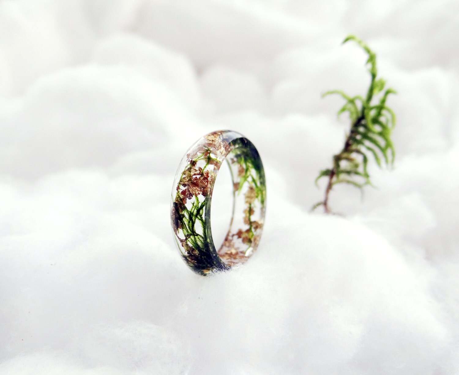Moss ring gold ring gold flakes gift/for/her resin ring Etsy