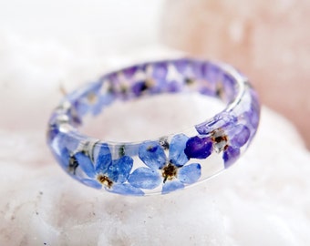 Forget-me-not ring Nature ring Promise ring for couple Forest ring Resin ring Engagement ring women Wedding bands his and hers Stacking ring