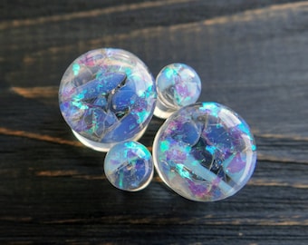 Opalite plugs Resin gauges earrings 4g plugs double flare 2g tunnels 0g plugs 00 gauges for men Rainbow plugs 2 inch plugs Prom plugs Fairy