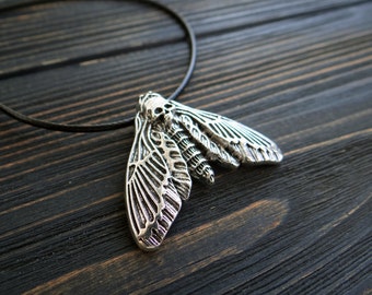 Collana Gotica Con Teschio E Falena – Ciondolo In Metallo Argento, Stile Punk