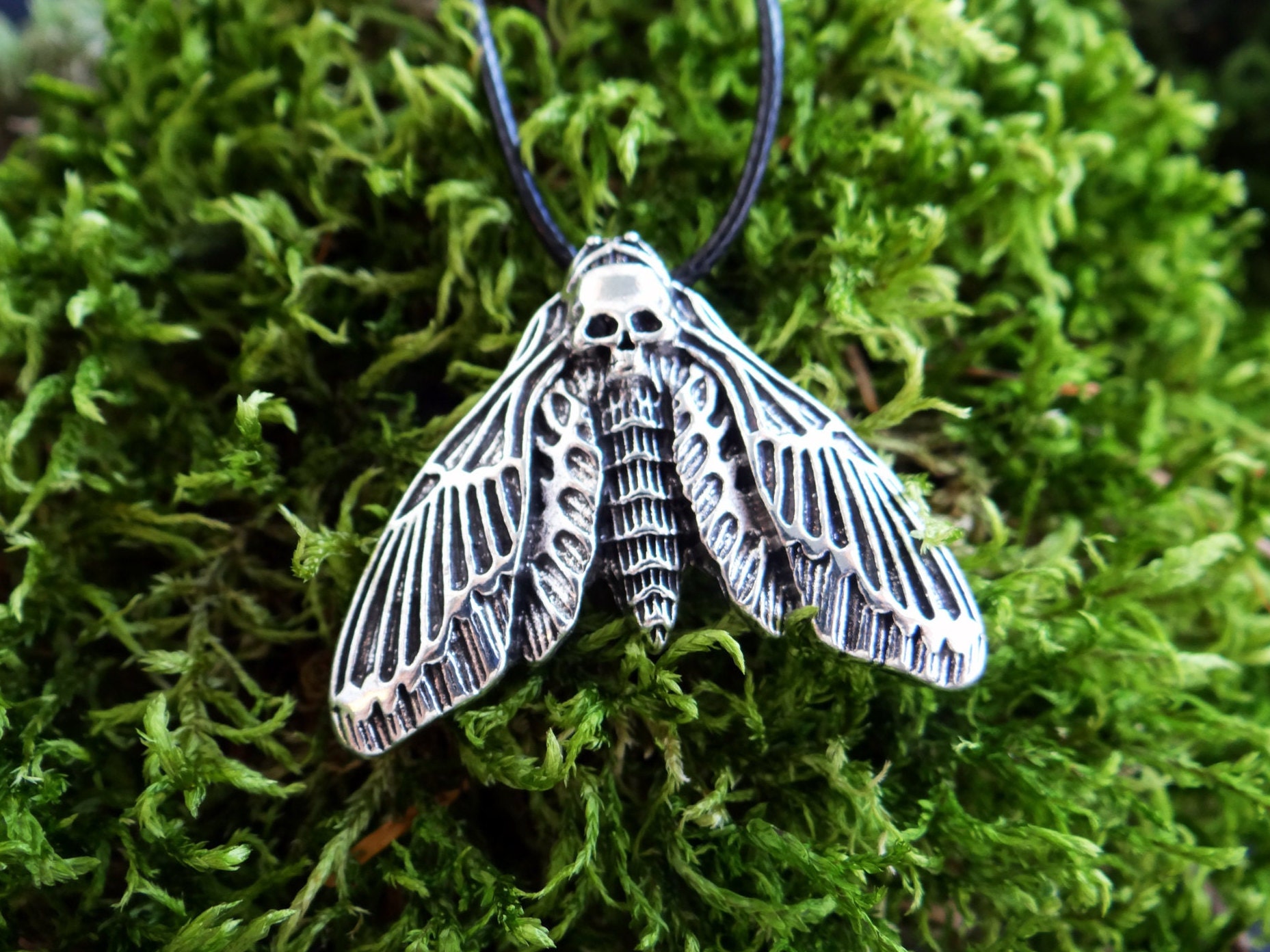 Collana Gotica Con Teschio E Falena – Ciondolo In Metallo Argento, Stile Punk