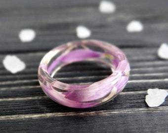 Pressed flower Resin ring Everlasting flower ring Promise ring set Wedding anniversary gift for wife Eco friendly Engagement ring women gift