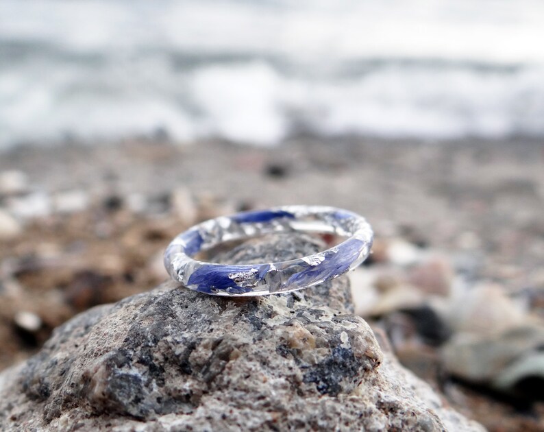 CORNFLOWER blue ring Resin ring Thin Ring Small stacking ring Etsy