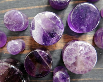 Amethyst plugs and tunnels 4g plugs 2g gauges 0g earrings 00g plugs Purple stone plugs Organic Gemstone plug earring 3/4'' plugs 1 inch plug