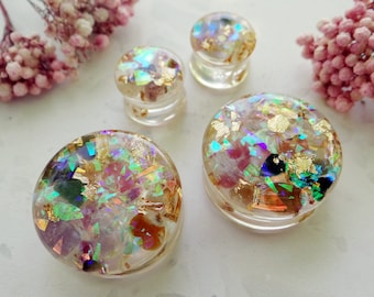 Iridescent gauges Fairytale Watermelon Tourmaline Resin plug earrings 0g jewelry 00g plugs Gemstone gauges fairy elf magic 10mm plugs 2 inch