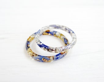 CORNFLOWER blue ring Resin ring Thin Ring Small stacking ring set Silver engagement ring Gold promise ring Nature ring Pressed flower ring