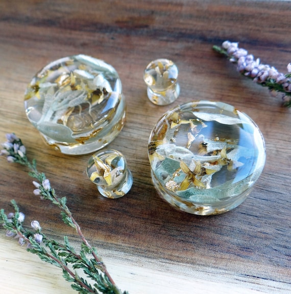 Tappi Per Le Orecchie Fatti A Mano Con Fiori Neri E Blu E Scaglie - Foto 6