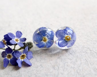 Forget me not earrings Nature earrings studs Minimalist earrings Smth blue for bride Resin earrings Dried Flower earrings Floral earrings