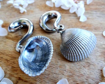 Shell Ear Weights Hangers: Black Sea Gauge Tunnel, Ocean Treasures, Nautical Jewelry