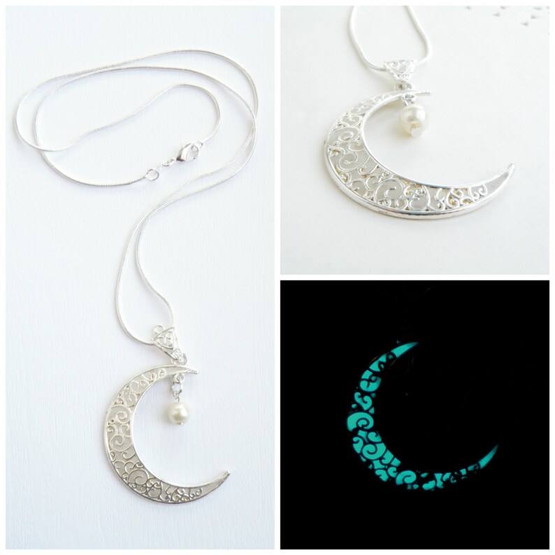 Glowing Pendant Crescent Moon Pendant Glowing Moon Jewelry Etsy