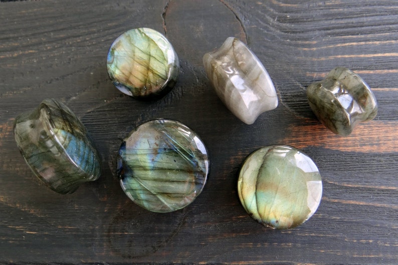 Labradorite plugs and tunnels Moonstone plug 00 gauges Organic Stone plug 1 inch plug earrings 00g plugs Stone gauges and plugs Gemstone image 8