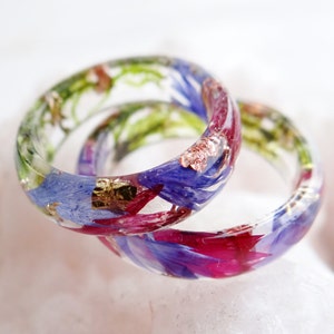 Cornflower ring Resin ring Pressed flowers Stacking rings Nature engagement rings for women Promise ring for him Anniversary ring for wife image 1