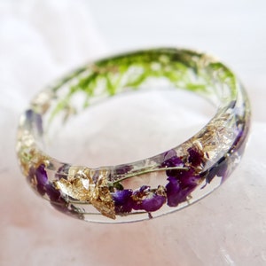 Purple flower ring Promise ring for couple Anniversary gift girlfriend Resin ring