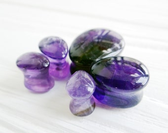 Teardrop plugs Amethyst plugs Stone plugs 2g plugs 0g plugs 00 gauges stone Tear drop ear plug earrings Organic 1 inch plugs 3/4 plug tunnel