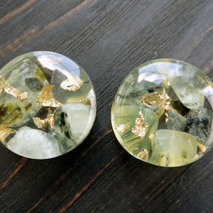 Real Stone plugs Rutilated Quartz plugs Prehnite ear plug Gauges for men 9/16, 5/8, 11/16, 3/4, 13/16, 7/8, 15/16, 1 inch plug, 1 1/8, 1 3/4