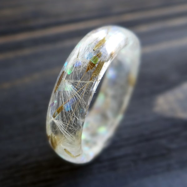 Real Dandelion ring Resin ring Fairy dust ring Nature engagement ring Magic ring Promise rings for couples Iridescent Fairy ring Wish ring