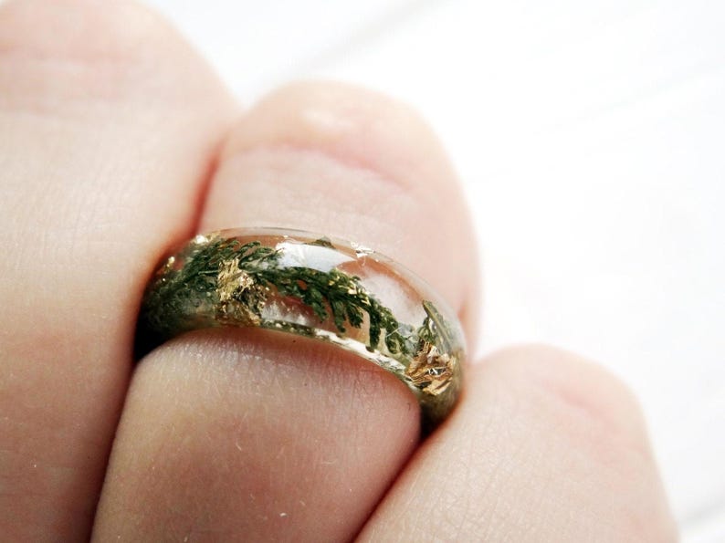 Yarrow Ring, Clear Resin Jewelry: Protection Amulet, Healing Jewelry, Witchy Gift for Her image 7