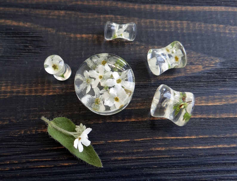 Forget me not blue flower plug earrings resin ear plug wedding plugs pressed flower wedding gauge ear tunnel terrarium jewelry 19mm 4g 2g 0g image 5