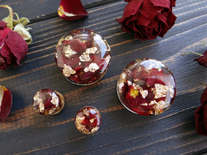Modern plug earrings Marsala Red Real Rose plugs gauges 00 Etsy