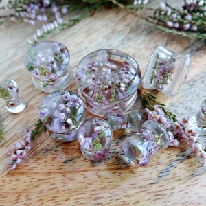 Real Heather plugs and tunnels Wedding gauges Floral gauge 2g 0g 00g 1'' 2'' Nature Resin plugs Lilac flower plug for women for men Ear plug image 7