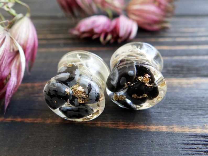 Snowflake Obsidian Ear Plugs and Tunnels Earrings Stone Plugs Etsy