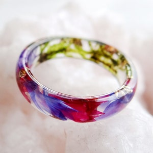 Cornflower ring Resin ring Pressed flowers Stacking rings Nature engagement rings for women Promise ring for him Anniversary ring for wife image 2