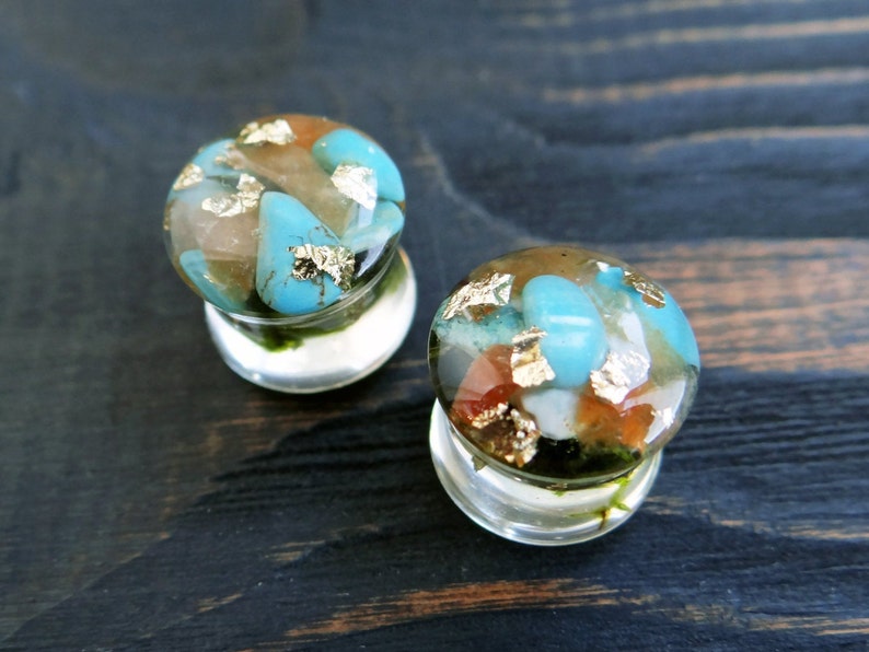 Turquoise plug earrings Orange Aventurine plugs and tunnels Etsy