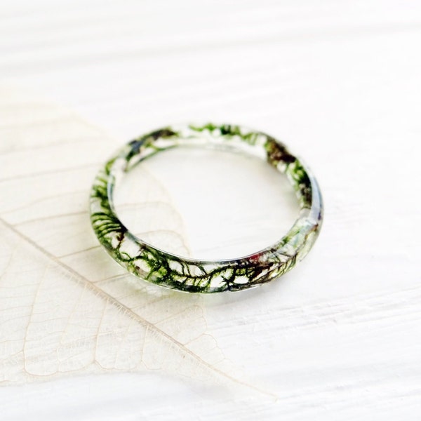 MOSS ring Thin resin ring Men engagement ring for couple Minimalist ring Elven ring Nature ring Men Forest ring Promise ring Eco wedding