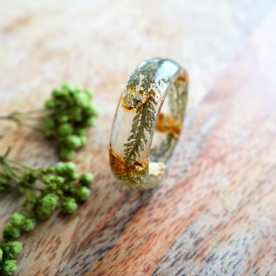 Yarrow Ring, Clear Resin Jewelry: Protection Amulet, Healing Jewelry, Witchy Gift for Her