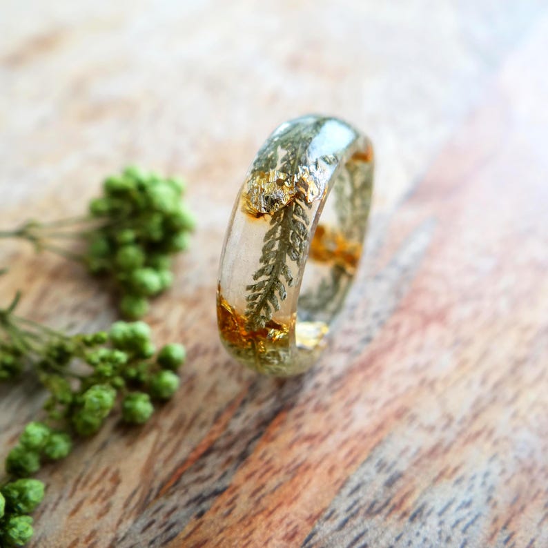 Yarrow Ring, Clear Resin Jewelry: Protection Amulet, Healing Jewelry, Witchy Gift for Her image 1