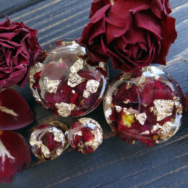 Burgundy Rose Ear Gauges: Gothic Glamour, Wine Red Elegant Plugs, Luxury Bridal Gauges