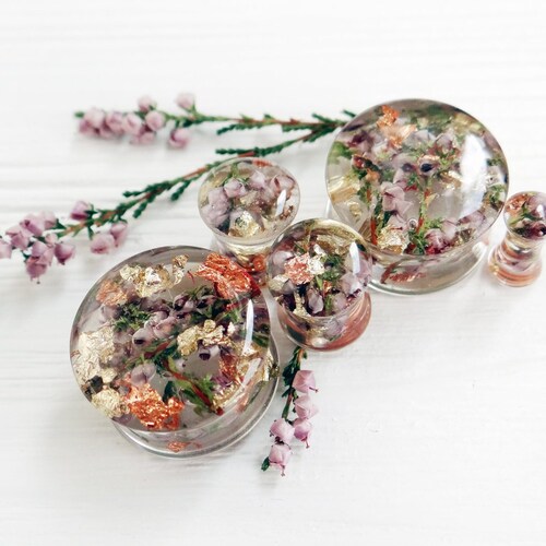 Real Heather Plugs and Tunnels Wedding Gauges Floral Gauge 2g Etsy