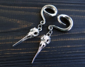 Pendientes de calavera de cuervo Orejas dilatadas Cuervo Ibis Pesas para orejas de pájaro Dilatadores góticos Túneles