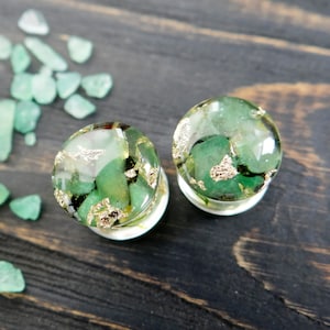 Aventurine plugs Green gemstone Jade gauges Natural stone plug Gems Resin plugs and tunnels Organic gauge Nature plugs for men for women