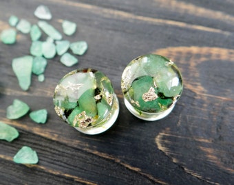 Aventurine plugs Green gemstone Jade gauges Natural stone plug Gems Resin plugs and tunnels Organic gauge Nature plugs for men for women