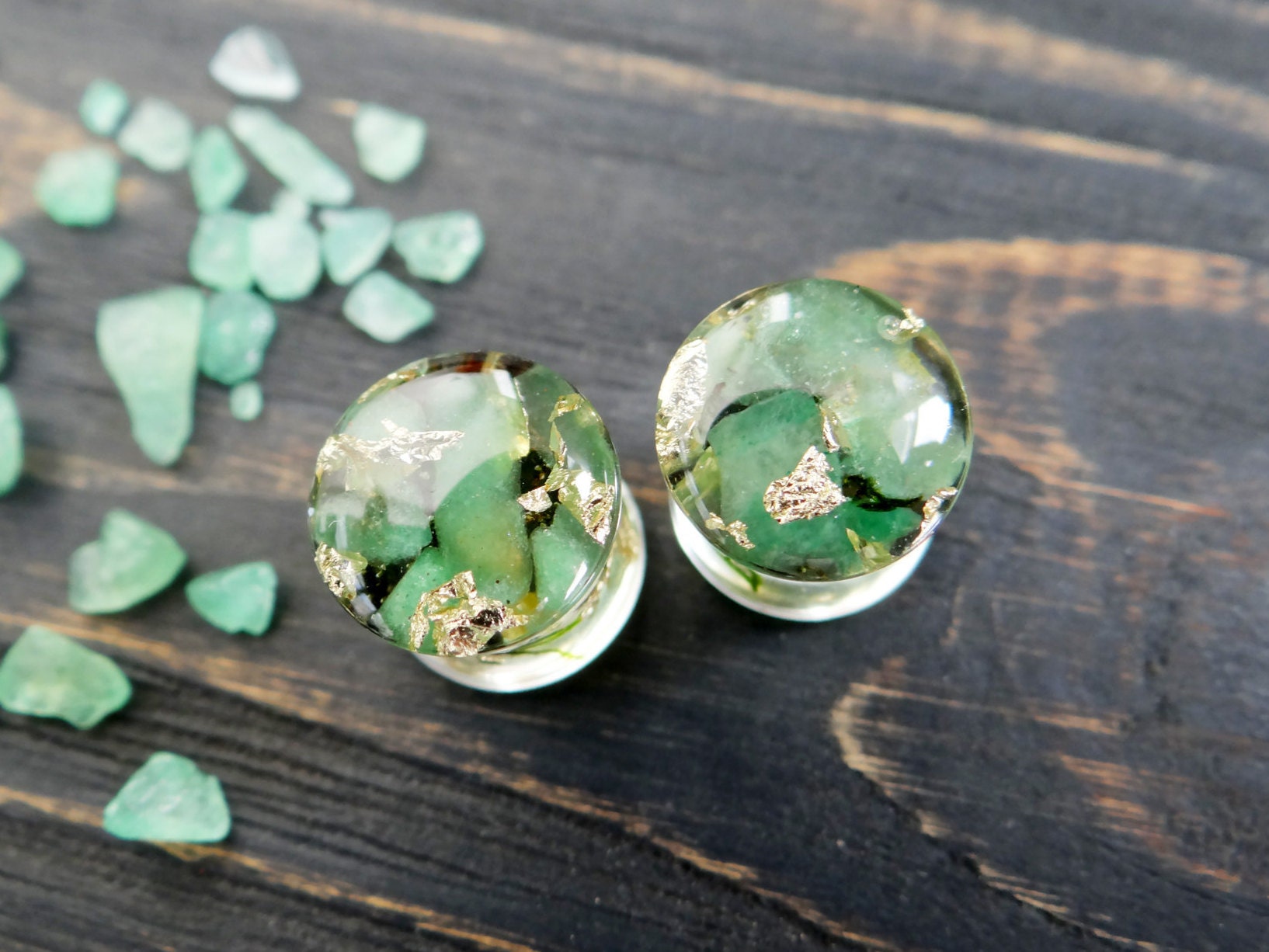 1 Pair 1/2" Organic Jade Green Stone Single Flare Ear Plugs Gauge Half Inch 12MM 1 Pair 1/2" Organic Jade Green Stone Single Flare Ear Plugs Gauge Half Inch 12MM