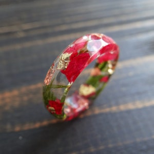 Nature ring Engagement ring Real flowers ring Red Rose ring Resin ring Stacking
