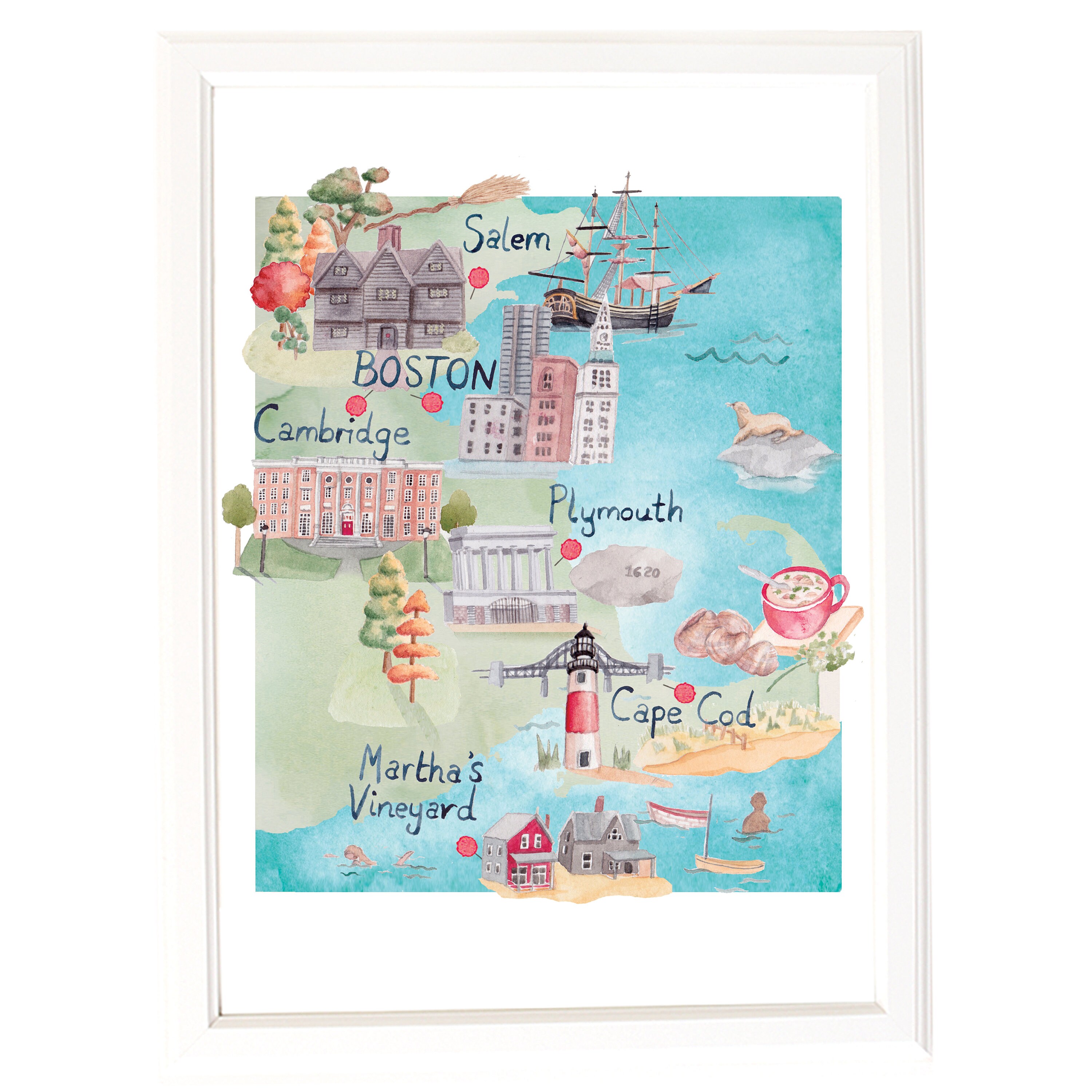 Map of New England. Signed Limited Edition Giclee Print of an Original ...