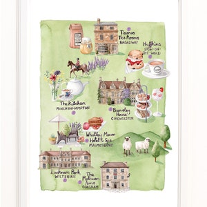Karte von Nachmittagstee in den Cotswolds. Limitierterkunstdruck einer Original Aquarell-Illustration signiert