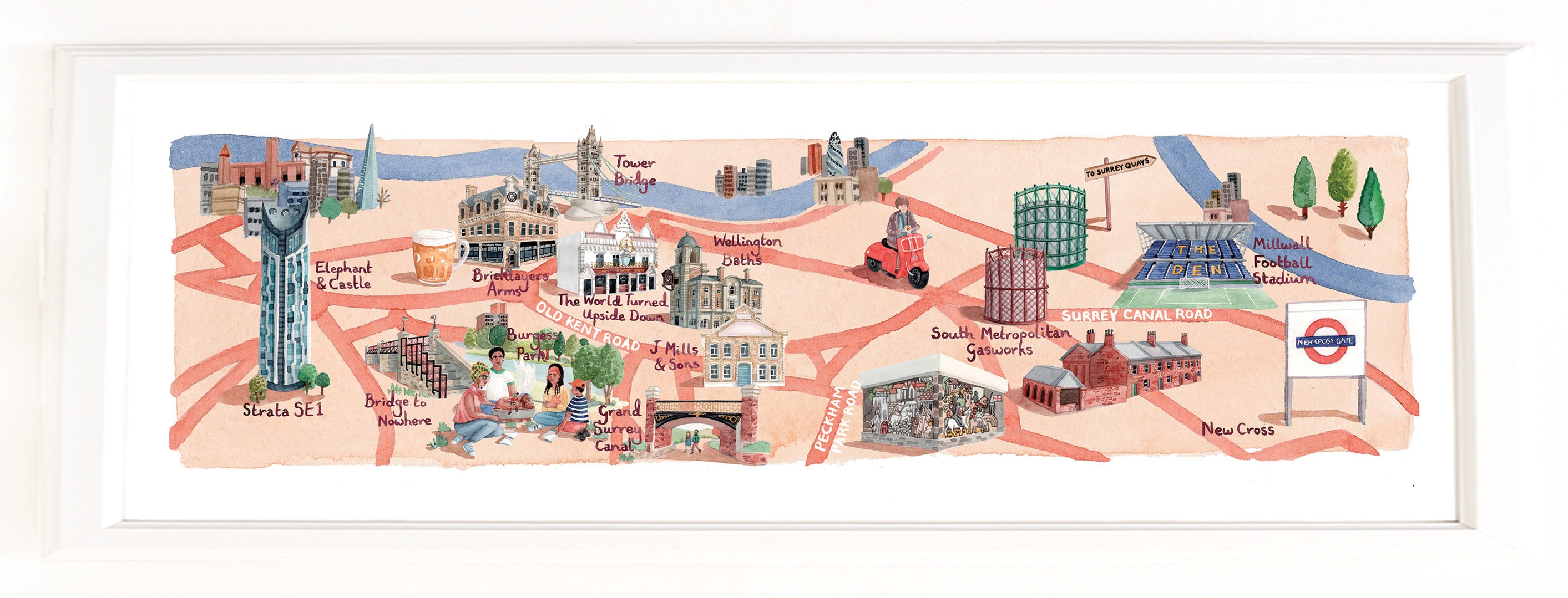 Old Kent Road Map Map Of Old Kent Road In London. Signed Limited Edition Giclee | Etsy