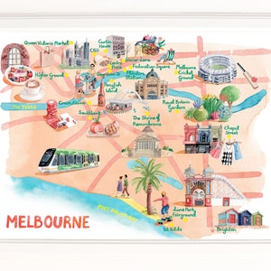Karte von Melbourne. Signierter Limitierter Giclee Druck einer OriginalIllustration. In Aquarell.