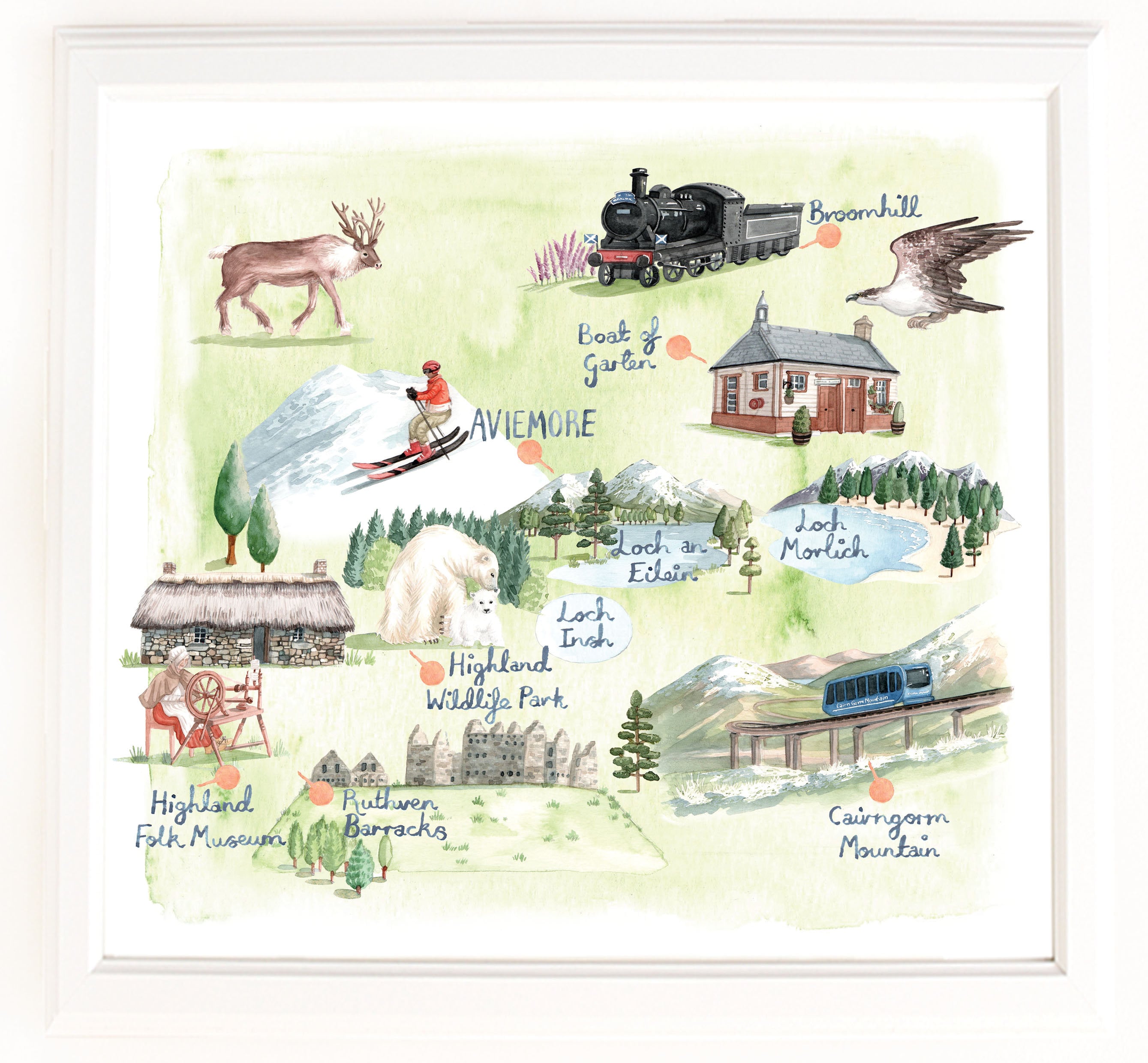 Map Of Aviemore Area Map Of Aviemore Scotland. Signed Limited Edition Giclee Print | Etsy