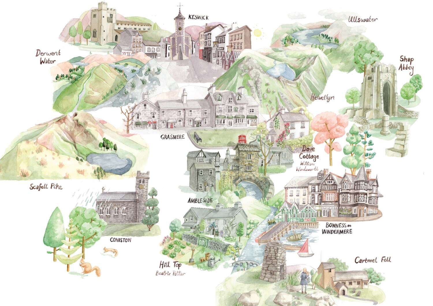 Map of the Lake District. Signed Limited Edition Giclee Print of an ...