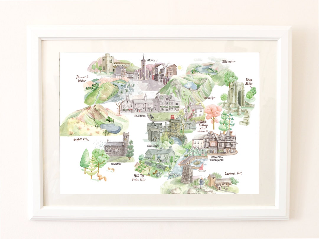 Map of the Lake District. Signed Limited Edition Giclee Print of an ...