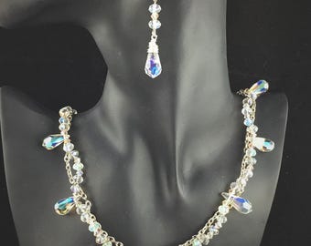 Kristall Braut Halskette Ohrringe Set - Schillernder Tropfen Hochzeitsschmuck